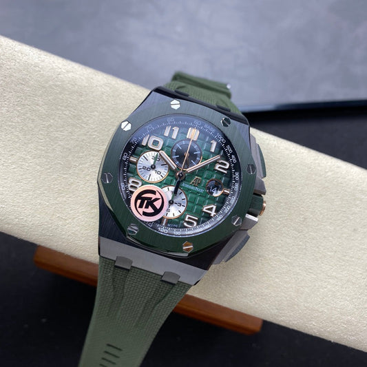 Royal Oak Offshore 44mm Black Ceramic TKF Best Edition Green Dial on Green Rubber Strap A3126
