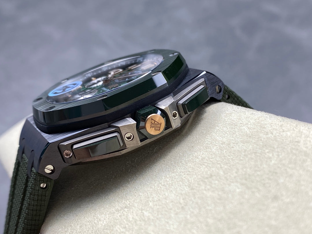 Royal Oak Offshore 44mm Black Ceramic TKF Best Edition Green Dial on Green Rubber Strap A3126