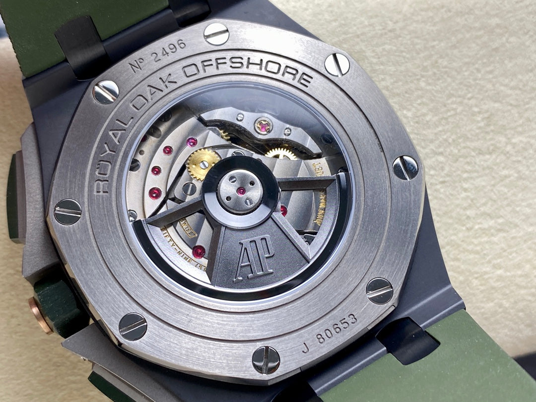 Royal Oak Offshore 44mm Black Ceramic TKF Best Edition Green Dial on Green Rubber Strap A3126