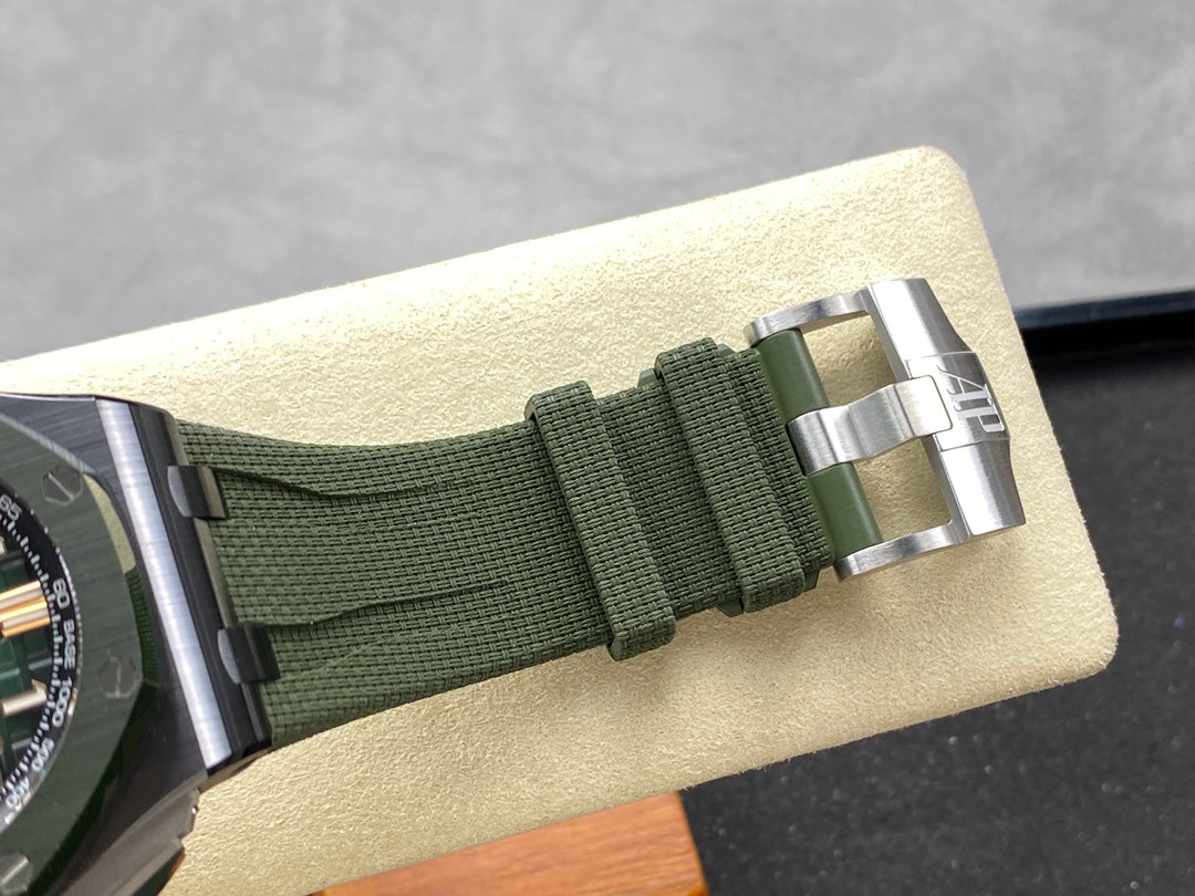 Royal Oak Offshore 44mm Black Ceramic TKF Best Edition Green Dial on Green Rubber Strap A3126
