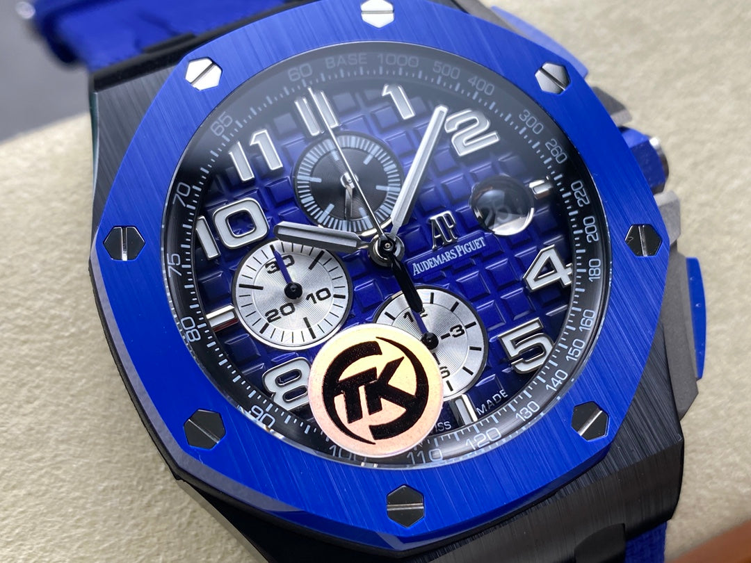 Royal Oak Offshore 44mm Black Ceramic TKF 1:1 Best Edition Blue Dial on Blue Rubber Strap A3126