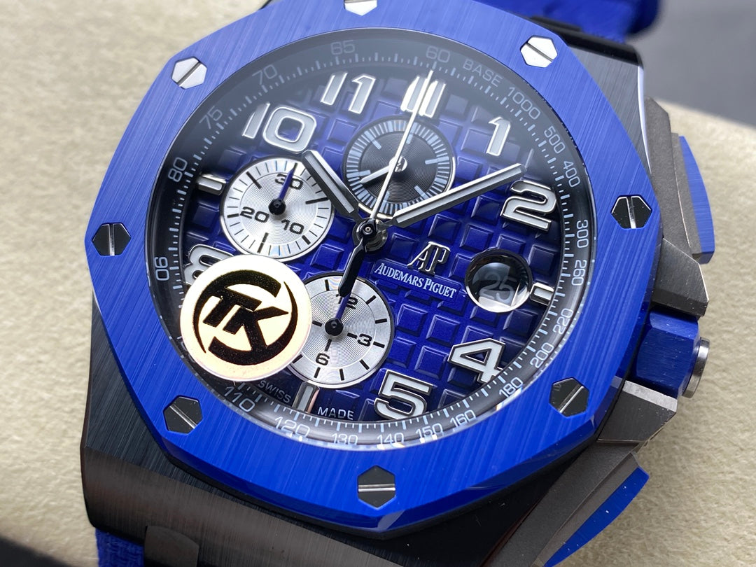 Royal Oak Offshore 44mm Black Ceramic TKF 1:1 Best Edition Blue Dial on Blue Rubber Strap A3126