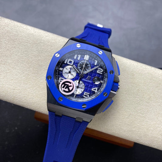 Royal Oak Offshore 44mm Black Ceramic TKF 1:1 Best Edition Blue Dial on Blue Rubber Strap A3126