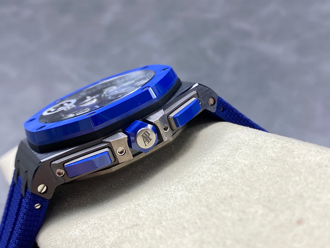 Royal Oak Offshore 44mm Black Ceramic TKF 1:1 Best Edition Blue Dial on Blue Rubber Strap A3126