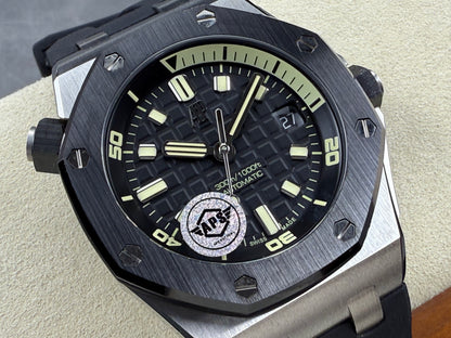Royal Oak Offshore Diver 15720 SS APSF 1:1 Best Edition Black Dial Ceramic Bezel on Black Rubber Strap A4308 Super Clone