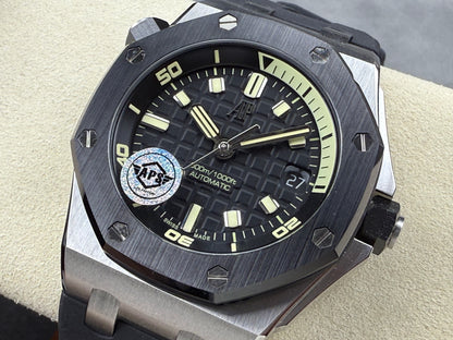 Royal Oak Offshore Diver 15720 SS APSF 1:1 Best Edition Black Dial Ceramic Bezel on Black Rubber Strap A4308 Super Clone