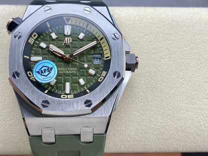 Royal Oak Offshore Diver 15720 SS APSF 1:1 Best Edition Green Dial on Green Rubber Strap A4308 Super Clone