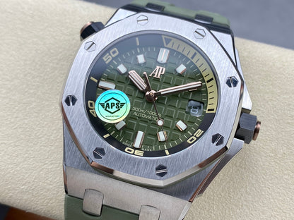 Royal Oak Offshore Diver 15720 SS APSF 1:1 Best Edition Green Dial on Green Rubber Strap A4308 Super Clone