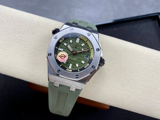 Royal Oak Offshore Diver 15720 SS APSF 1:1 Best Edition Green Dial on Green Rubber Strap A4308 Super Clone