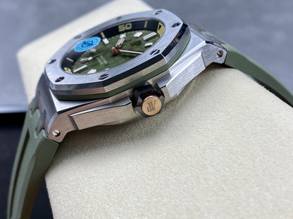 Royal Oak Offshore Diver 15720 SS APSF 1:1 Best Edition Green Dial on Green Rubber Strap A4308 Super Clone