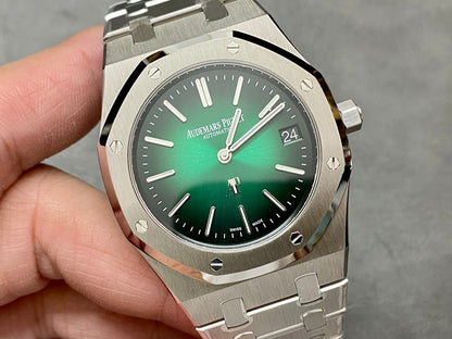 Royal Oak 39mm 16202 "50th Anniversary" SS ZF 1:1 Best Edition Green Textured Dial on SS Bracelet A7121