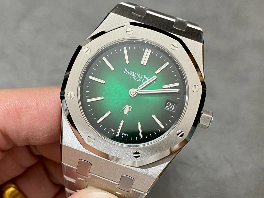 Royal Oak 39mm 16202 "50th Anniversary" SS ZF 1:1 Best Edition Green Textured Dial on SS Bracelet A7121