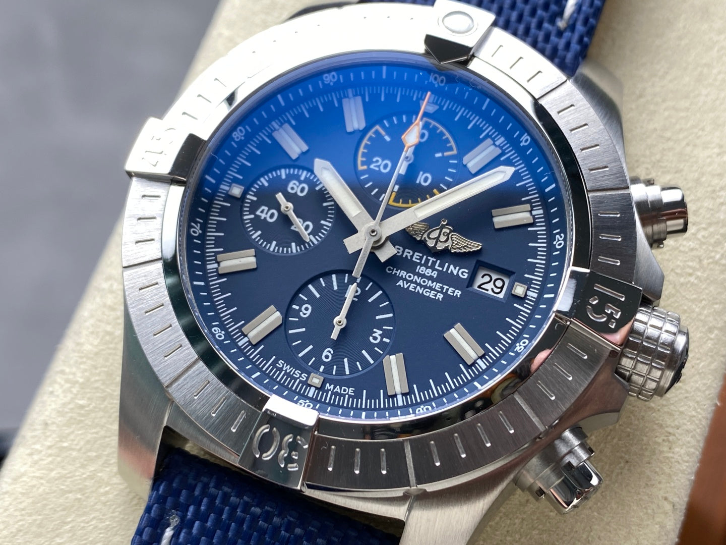 Avenger Chrono SS TF 1:1 Best Edition Blue Dial on Blue Nylon Strap A7750 V2