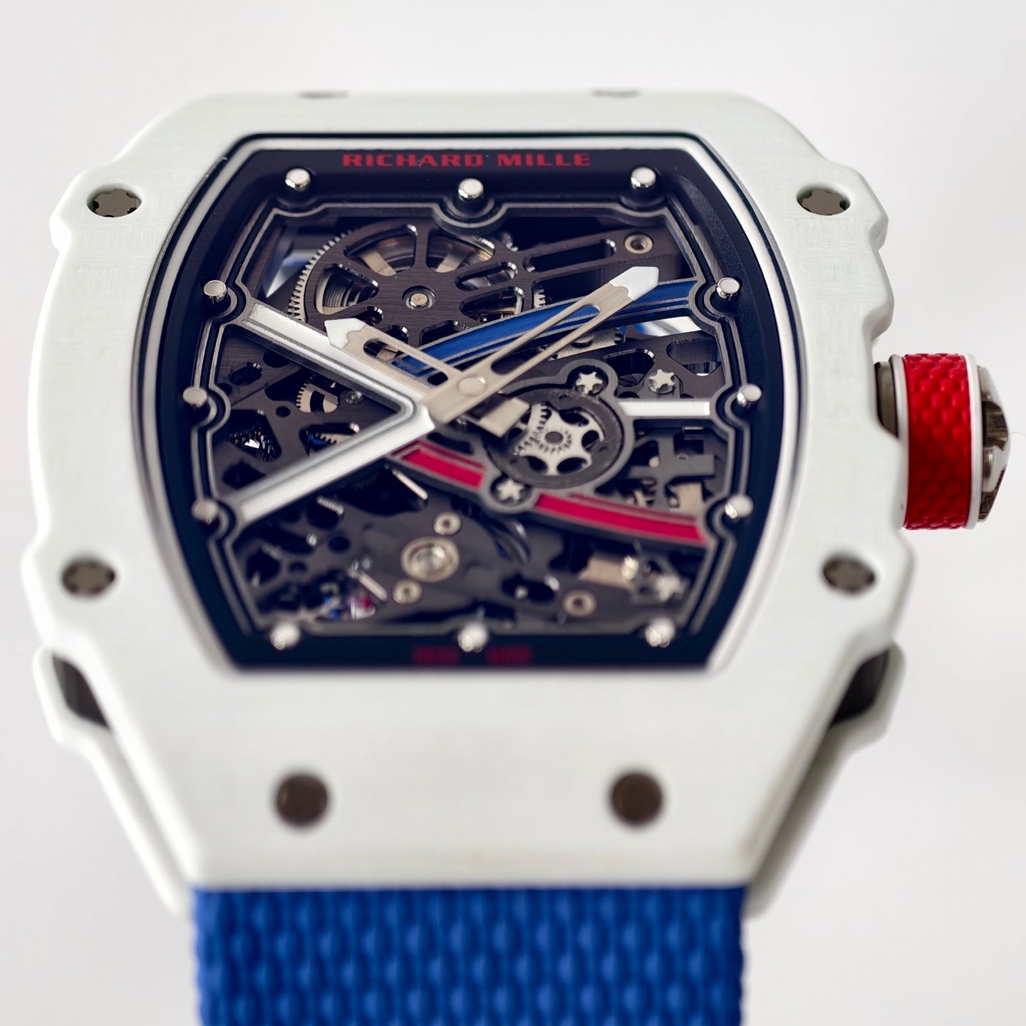 Umi Maker's RM67-02 White NTPT France Blue/Red/White Skeleton Dial on Nylon strap CRMA7 Clone V2