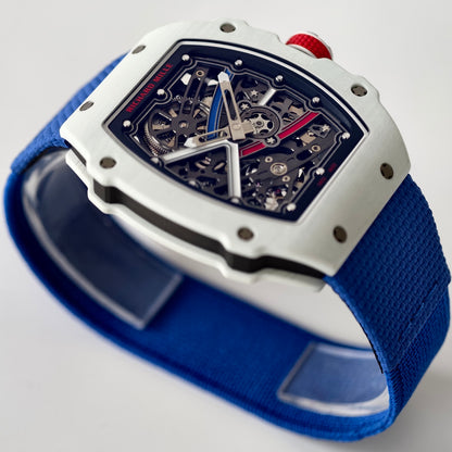 Umi Maker's RM67-02 White NTPT France Blue/Red/White Skeleton Dial on Nylon strap CRMA7 Clone V2