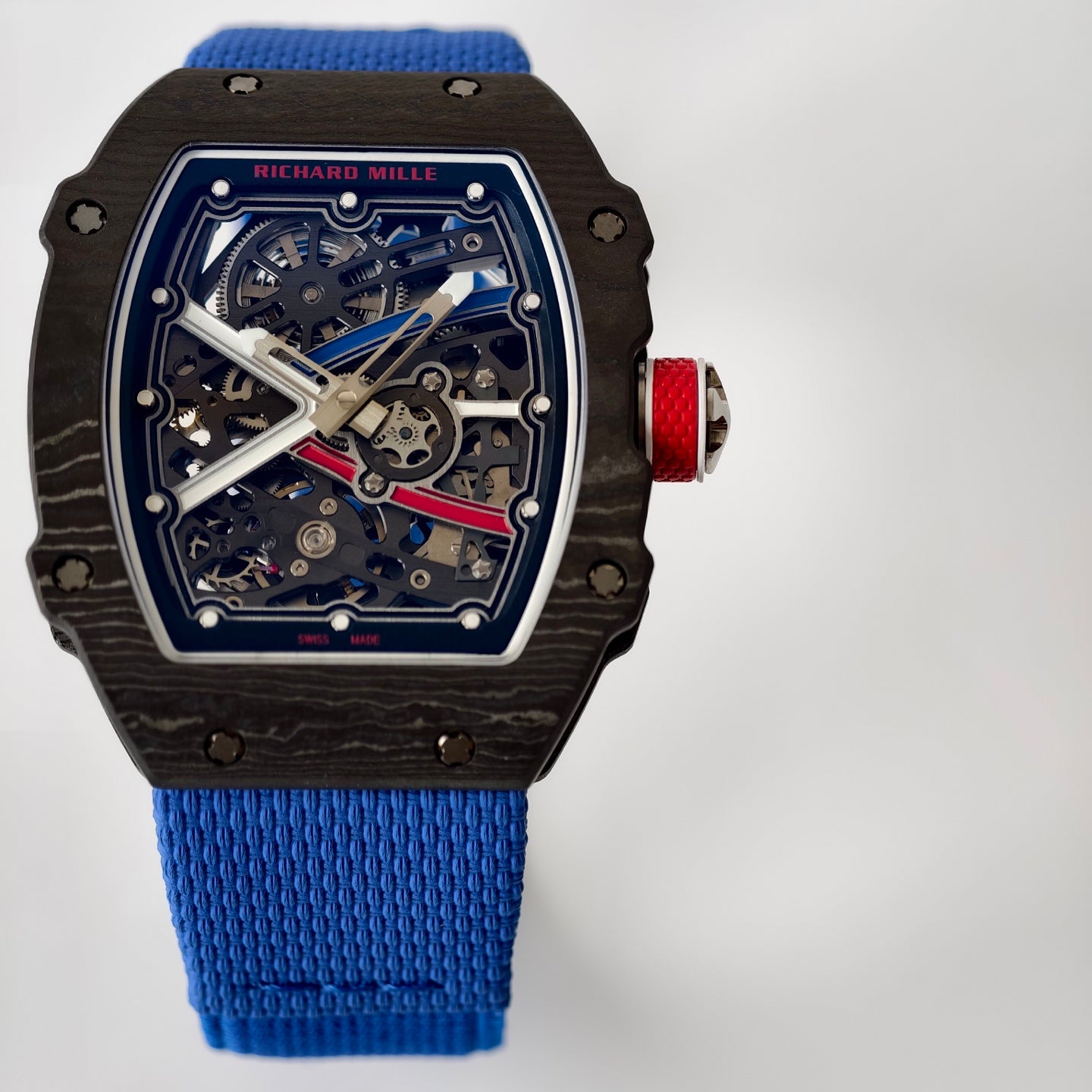 Umi Maker's RM67-02 Black NTPT France Blue/Red/White Skeleton Dial on Nylon strap CRMA7 Clone V2