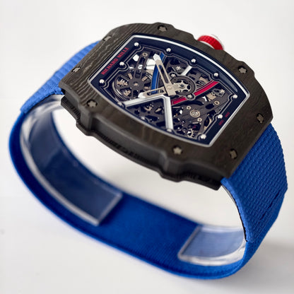 Umi Maker's RM67-02 Black NTPT France Blue/Red/White Skeleton Dial on Nylon strap CRMA7 Clone V2