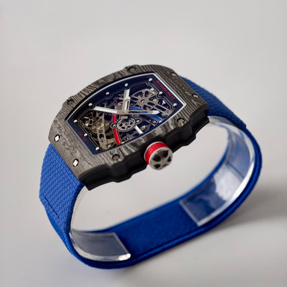 Umi Maker's RM67-02 Black NTPT France Blue/Red/White Skeleton Dial on Nylon strap CRMA7 Clone V2