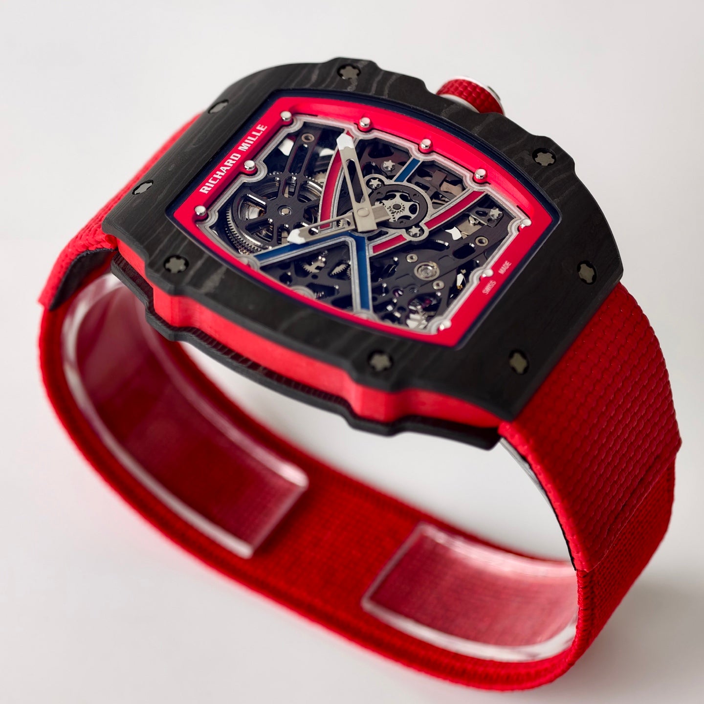 Umi Maker's RM67-02 Black NTPT Blue/Red Skeleton Dial on Nylon strap CRMA7 Clone V2