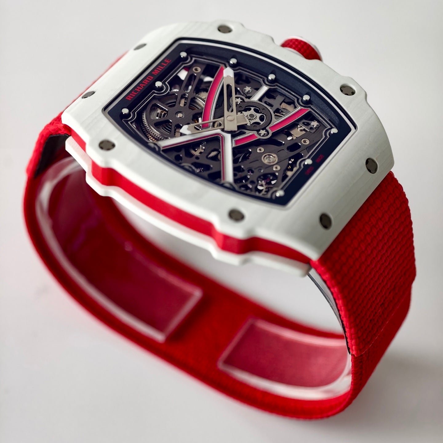 Umi Maker's RM67-02 White NTPT Charles Red/White Skeleton Dial on Nylon strap CRMA7 Clone V2