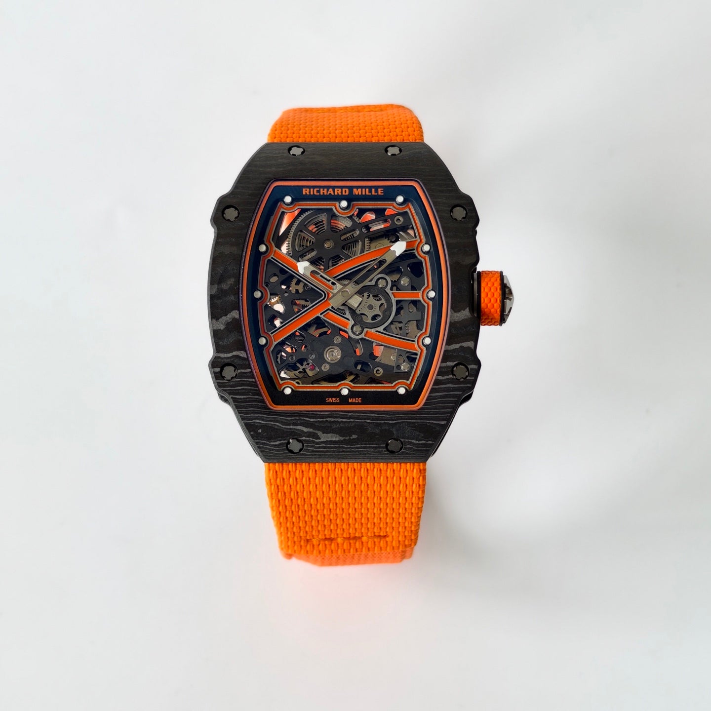 Umi Maker's RM67-02 Black NTPT McLaren Orange Skeleton Dial on Nylon strap CRMA7 Clone V2
