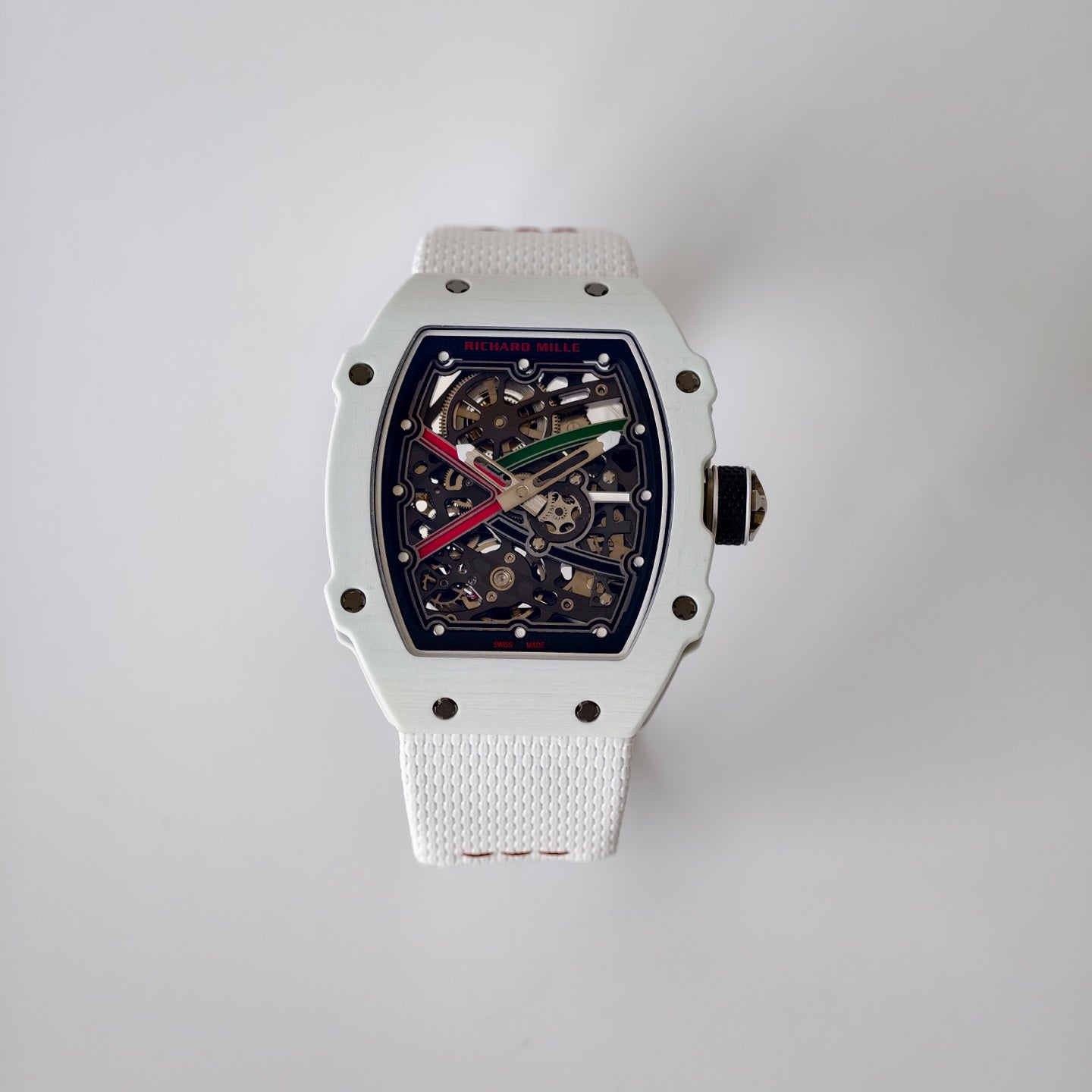 Umi Maker's RM67-02 UAE White Ceramic Black/Red/Green Skeleton Dial on Nylon strap CRMA7 Clone V2