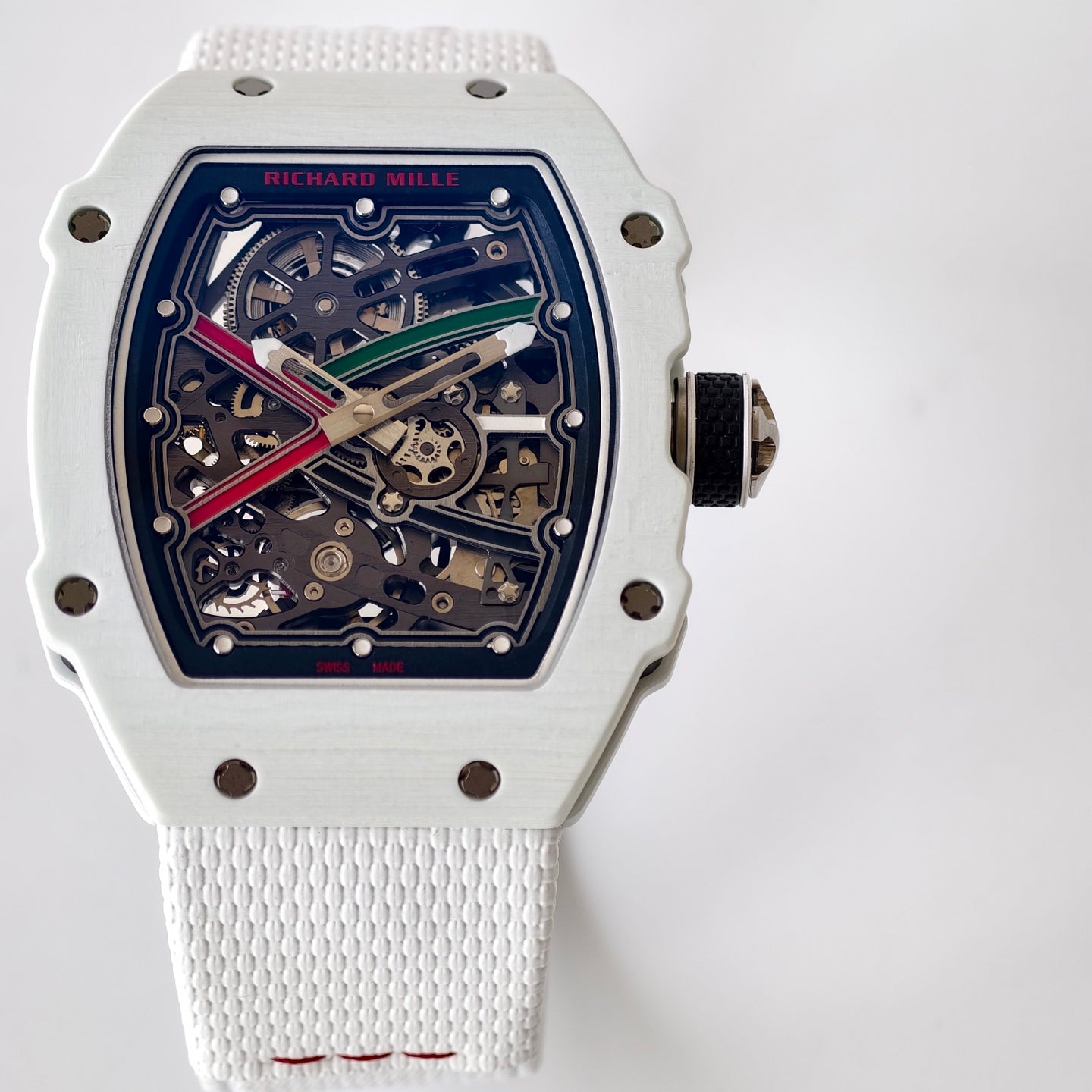 Umi Maker's RM67-02 UAE White Ceramic Black/Red/Green Skeleton Dial on Nylon strap CRMA7 Clone V2