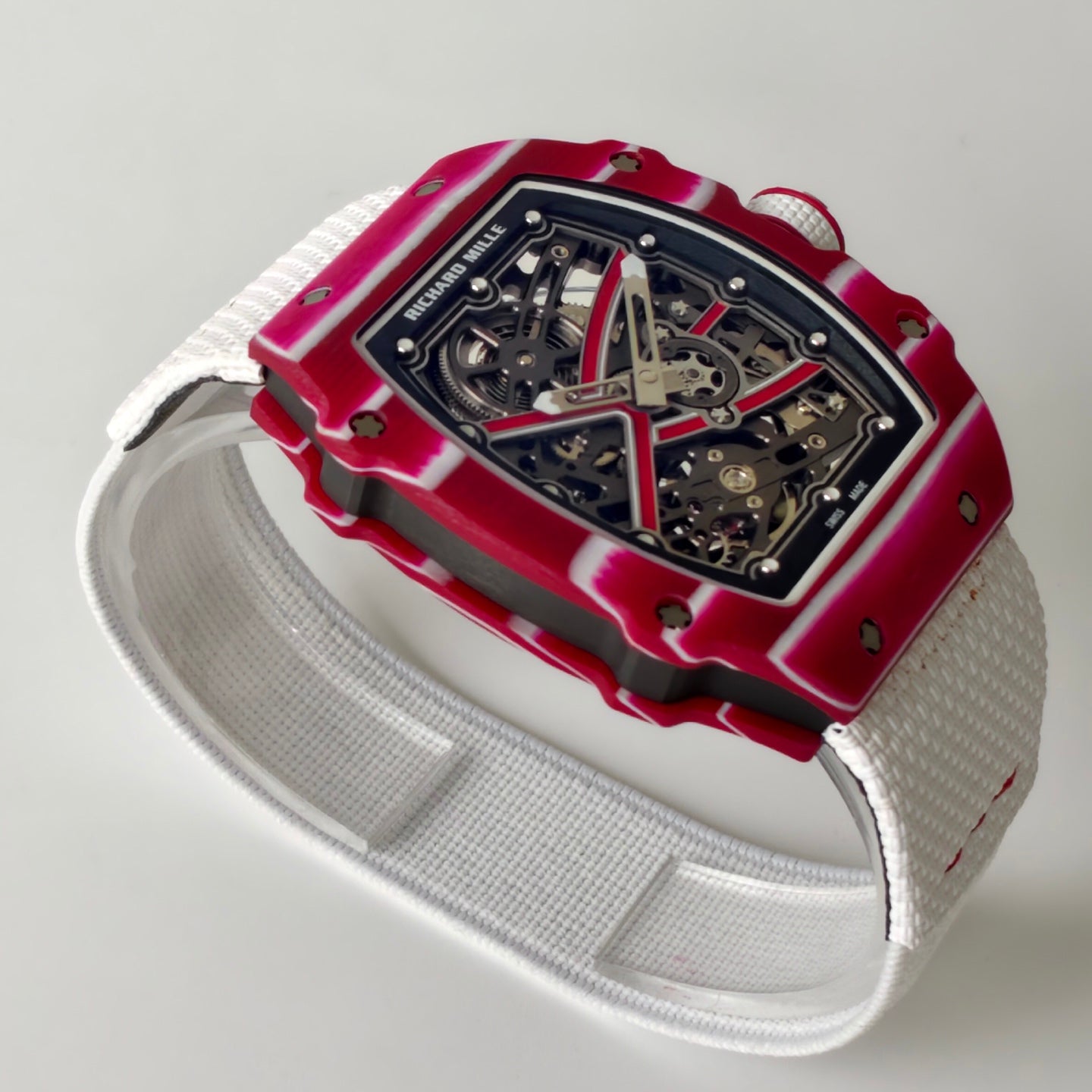 Umi Maker's RM67-02 Red NTPT Mutaz Red Skeleton Dial on Nylon strap CRMA7 Clone V2