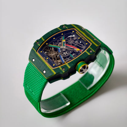 Umi Maker's RM67-02 Green NTPT Brazil Blue/Red/Green Skeleton Dial on Nylon strap CRMA7 Clone V2