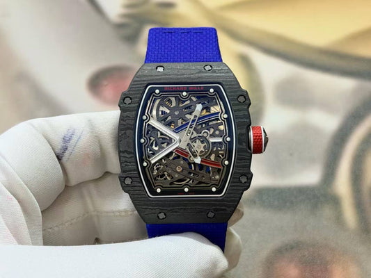 RICH Maker's 1:1 RM67-02 Black NTPT France Blue/Red/White Skeleton Dial CRMA7 Super Clone