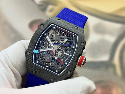 RICH Maker's 1:1 RM67-02 Black NTPT France Blue/Red/White Skeleton Dial CRMA7 Super Clone
