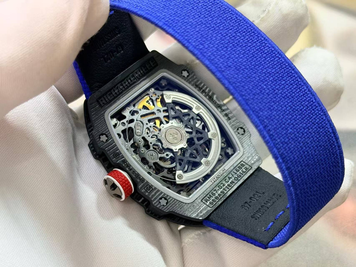 RICH Maker's 1:1 RM67-02 Black NTPT France Blue/Red/White Skeleton Dial CRMA7 Super Clone