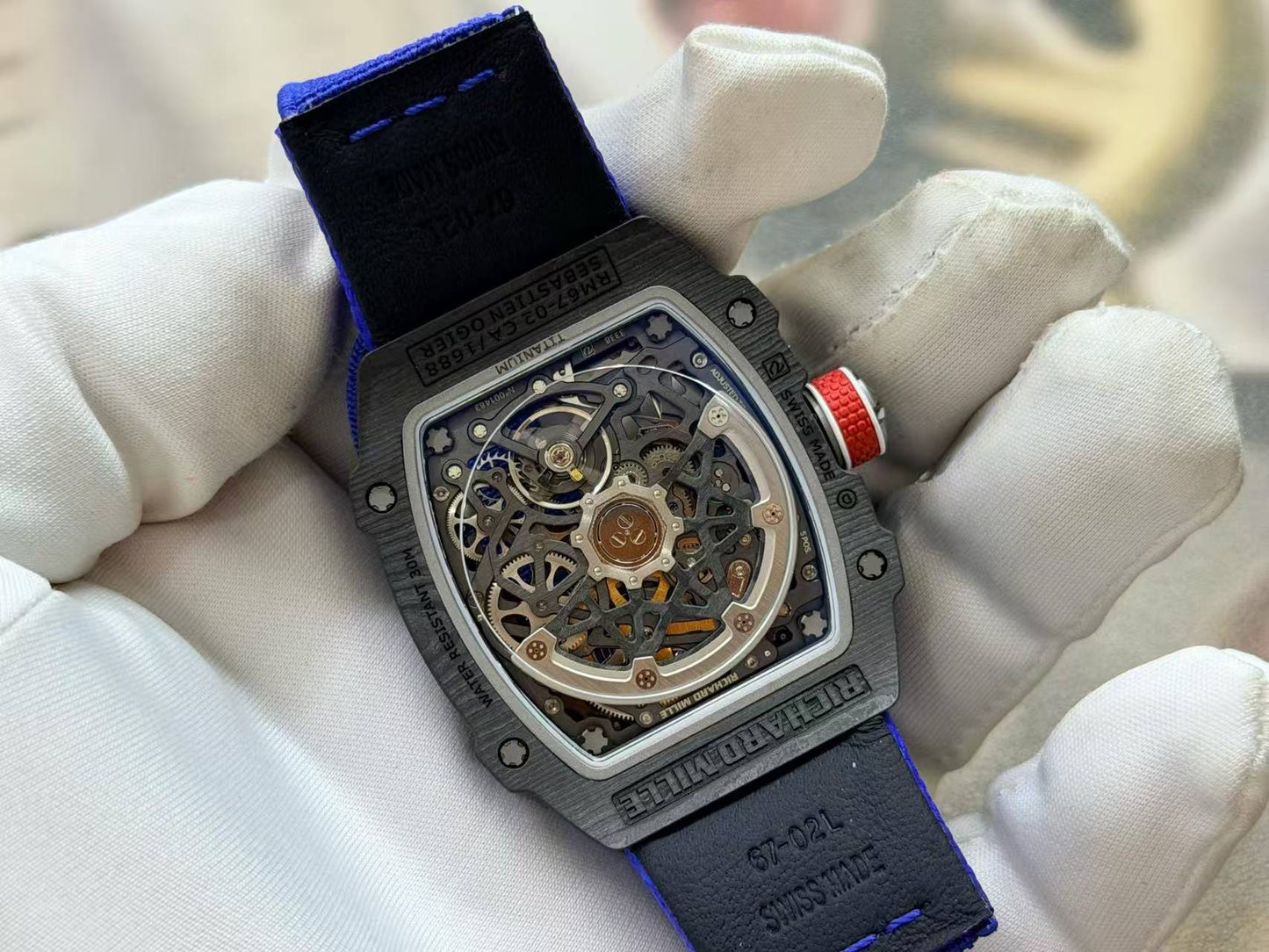 RICH Maker's 1:1 RM67-02 Black NTPT France Blue/Red/White Skeleton Dial CRMA7 Super Clone