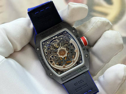 RICH Maker's 1:1 RM67-02 Black NTPT France Blue/Red/White Skeleton Dial CRMA7 Super Clone