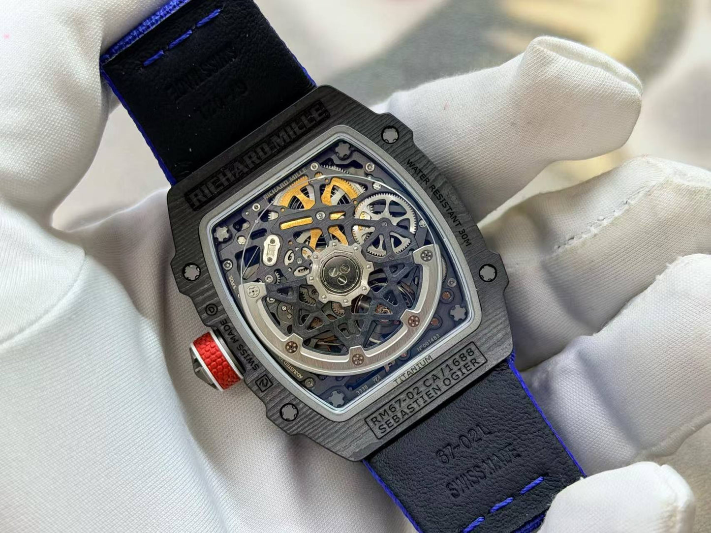 RICH Maker's 1:1 RM67-02 Black NTPT France Blue/Red/White Skeleton Dial CRMA7 Super Clone