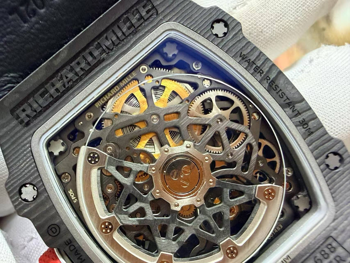 RICH Maker's 1:1 RM67-02 Black NTPT France Blue/Red/White Skeleton Dial CRMA7 Super Clone