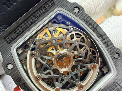 RICH Maker's 1:1 RM67-02 Black NTPT France Blue/Red/White Skeleton Dial CRMA7 Super Clone