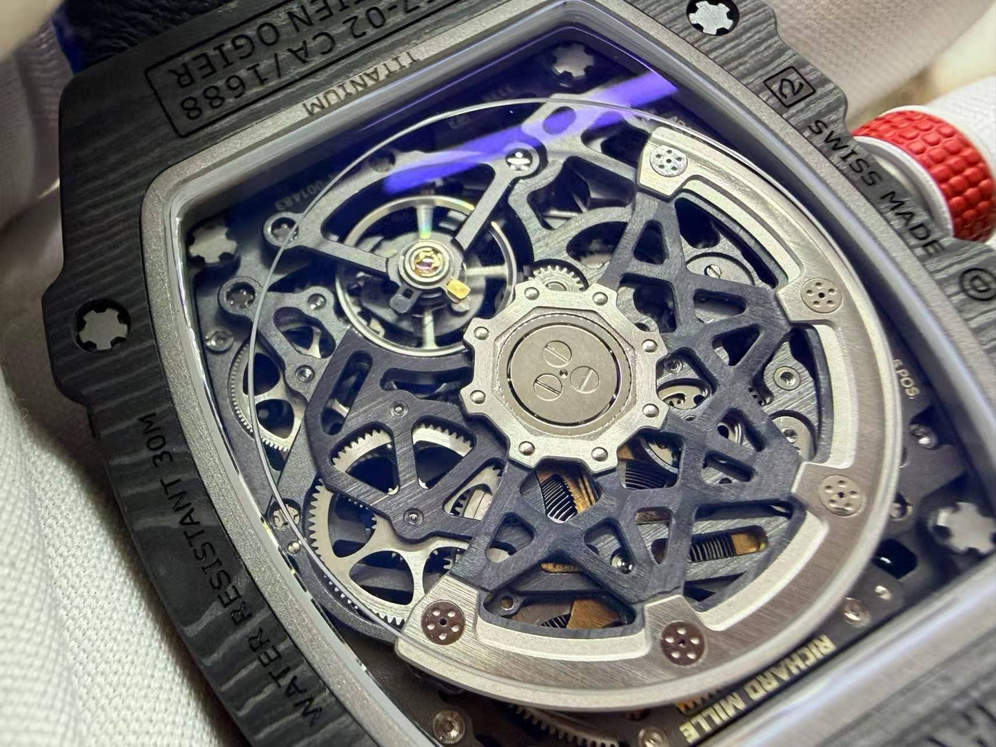 RICH Maker's 1:1 RM67-02 Black NTPT France Blue/Red/White Skeleton Dial CRMA7 Super Clone