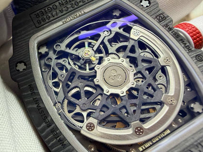 RICH Maker's 1:1 RM67-02 Black NTPT France Blue/Red/White Skeleton Dial CRMA7 Super Clone