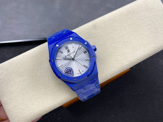 Royal Oak 15500 Blue Ceramic APSF 1:1 Best Edition Silver Dial on Blue Ceramic Bracelet SA4302 Super Clone