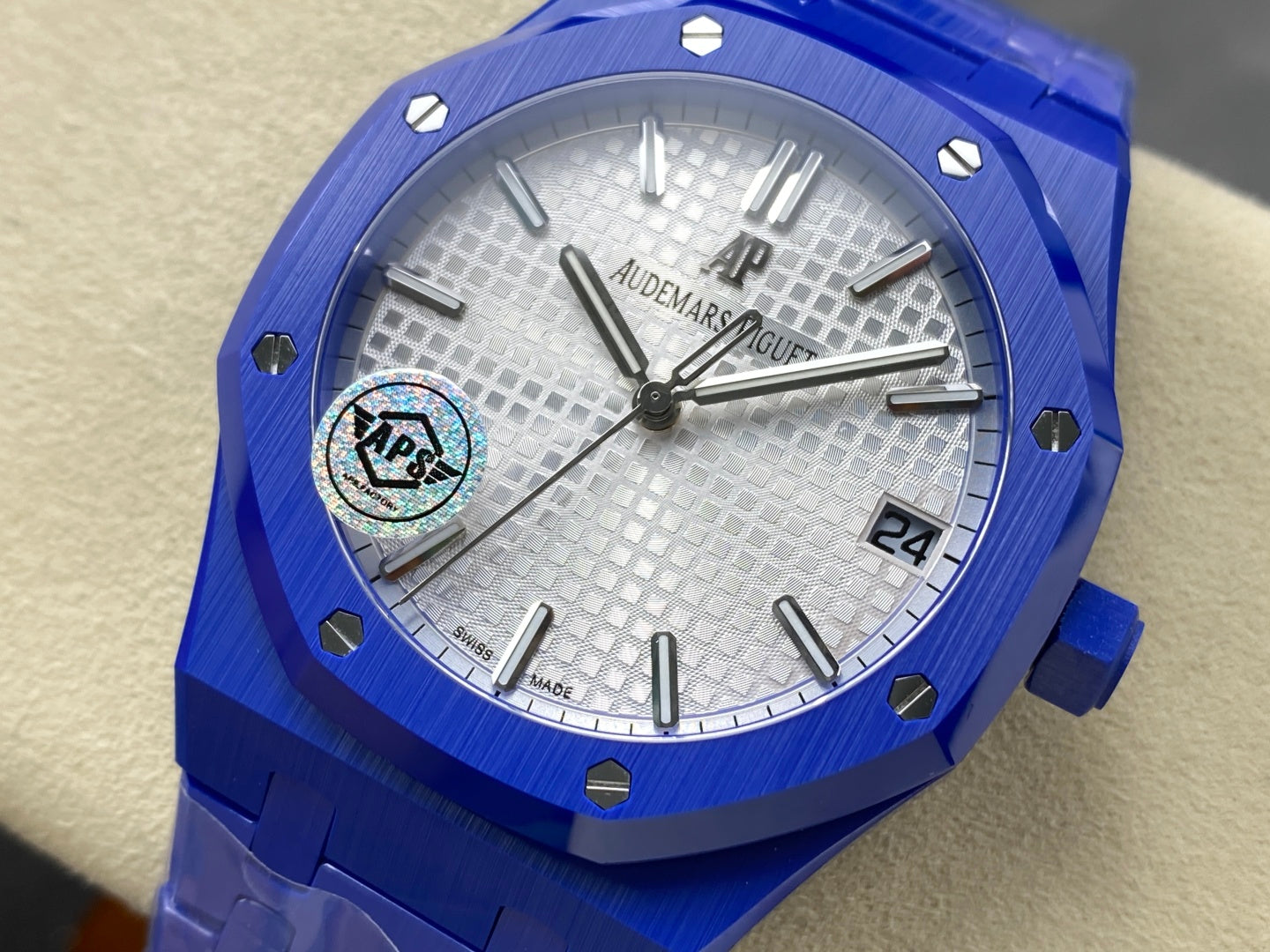 Royal Oak 15500 Blue Ceramic APSF 1:1 Best Edition Silver Dial on Blue Ceramic Bracelet SA4302 Super Clone