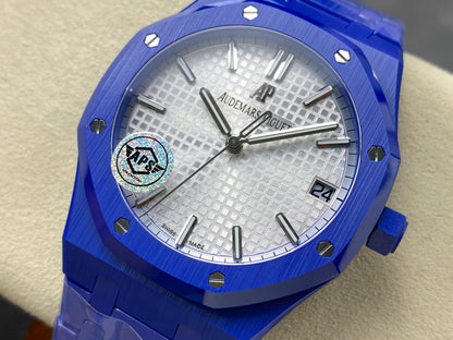 Royal Oak 15500 Blue Ceramic APSF 1:1 Best Edition Silver Dial on Blue Ceramic Bracelet SA4302 Super Clone