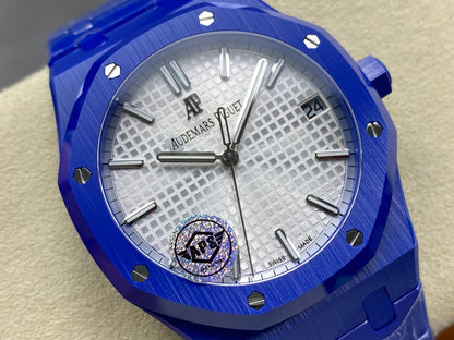 Royal Oak 15500 Blue Ceramic APSF 1:1 Best Edition Silver Dial on Blue Ceramic Bracelet SA4302 Super Clone