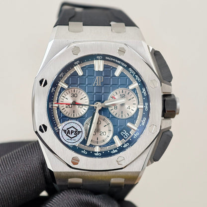 Royal Oak Offshore 26420 SS APSF 1:1 Best Edition Blue/Silver Dial on Black Rubber Strap SA4401 Super Clone