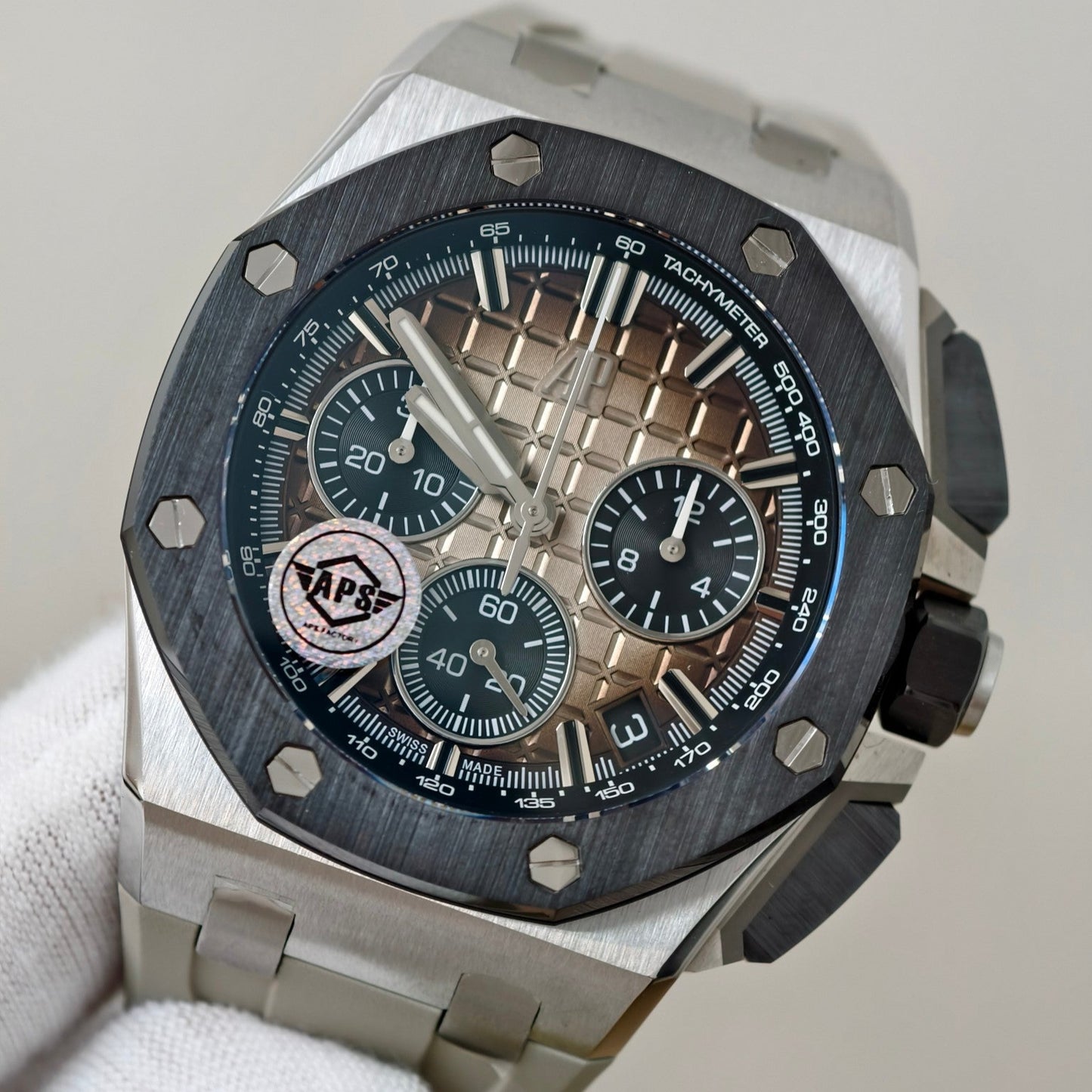 Royal Oak Offshore 26420 SS Ceramic Bezel APSF 1:1 Best Edition Smoked Dial on Gray Rubber Strap SA4401 Super Clone