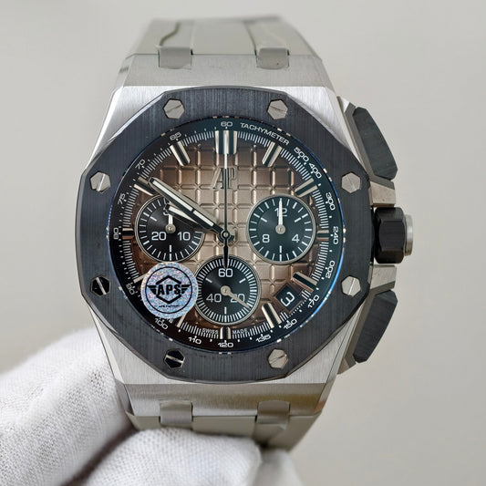 Royal Oak Offshore 26420 SS Ceramic Bezel APSF 1:1 Best Edition Smoked Dial on Gray Rubber Strap SA4401 Super Clone