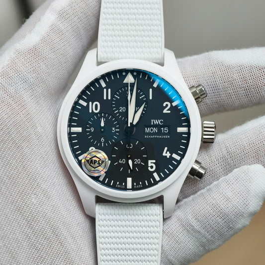 Pilot Chrono IW389105 White Ceramic “Lake Tahoe” APSF 1:1 Best Edition on White Rubber Strap DD69385 Super Clone