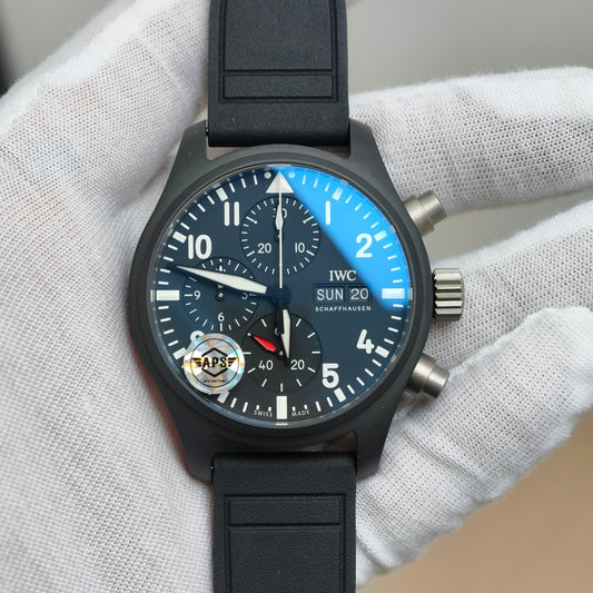 Pilot’s Watch Chrono 41 IW389401 TOP GUN Black Ceramic APSF 1:1 Best Edition on Black Rubber Strap DD69385 Super Clone