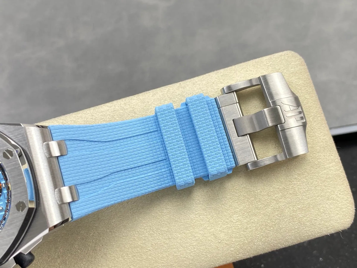 Royal Oak Offshore Chronograph 42mm 26238ST Stainless Steel Case OCTA 1:1 Best Edition Baby Blue on Blue Rubber Strap SA4404 Free Sprung