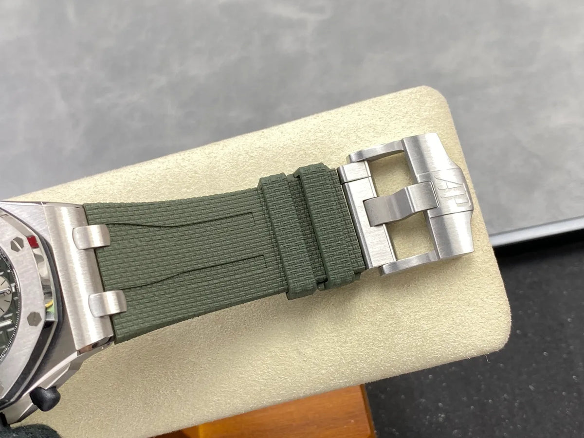 Royal Oak Offshore Chronograph 42mm 26238TI Titanium Case OCTA 1:1 Best Edition Khaki Green Dial on Green Rubber Strap SA4404 Free Sprung